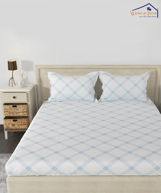 White Check Flat Double Bedsheet With 2 Pillow Covers