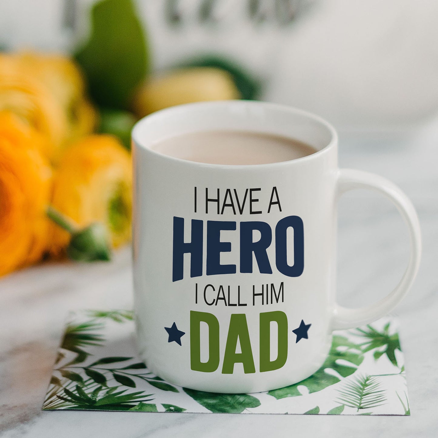 I Have A Hero I Call HIM DAD Ceramic Mug! White