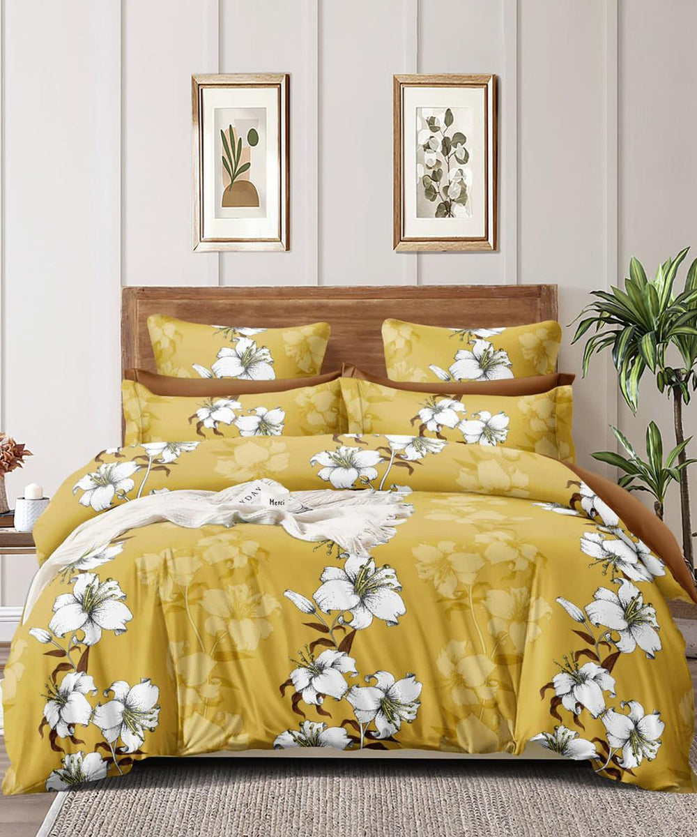 Mustard Floral Comforter Set with Bedsheet