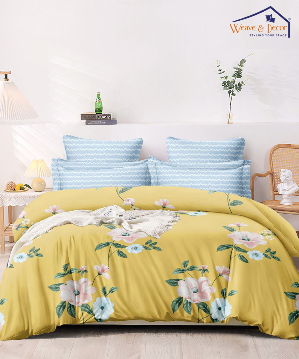 Yellow Floral Comforter Set with Bedsheet