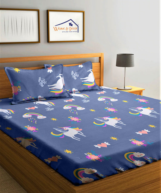 Unicorn King Size Bedsheet With 2 Pillow Covers