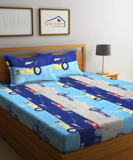 Multicolour Kids Fiited Bedsheet  With Pillow Cover