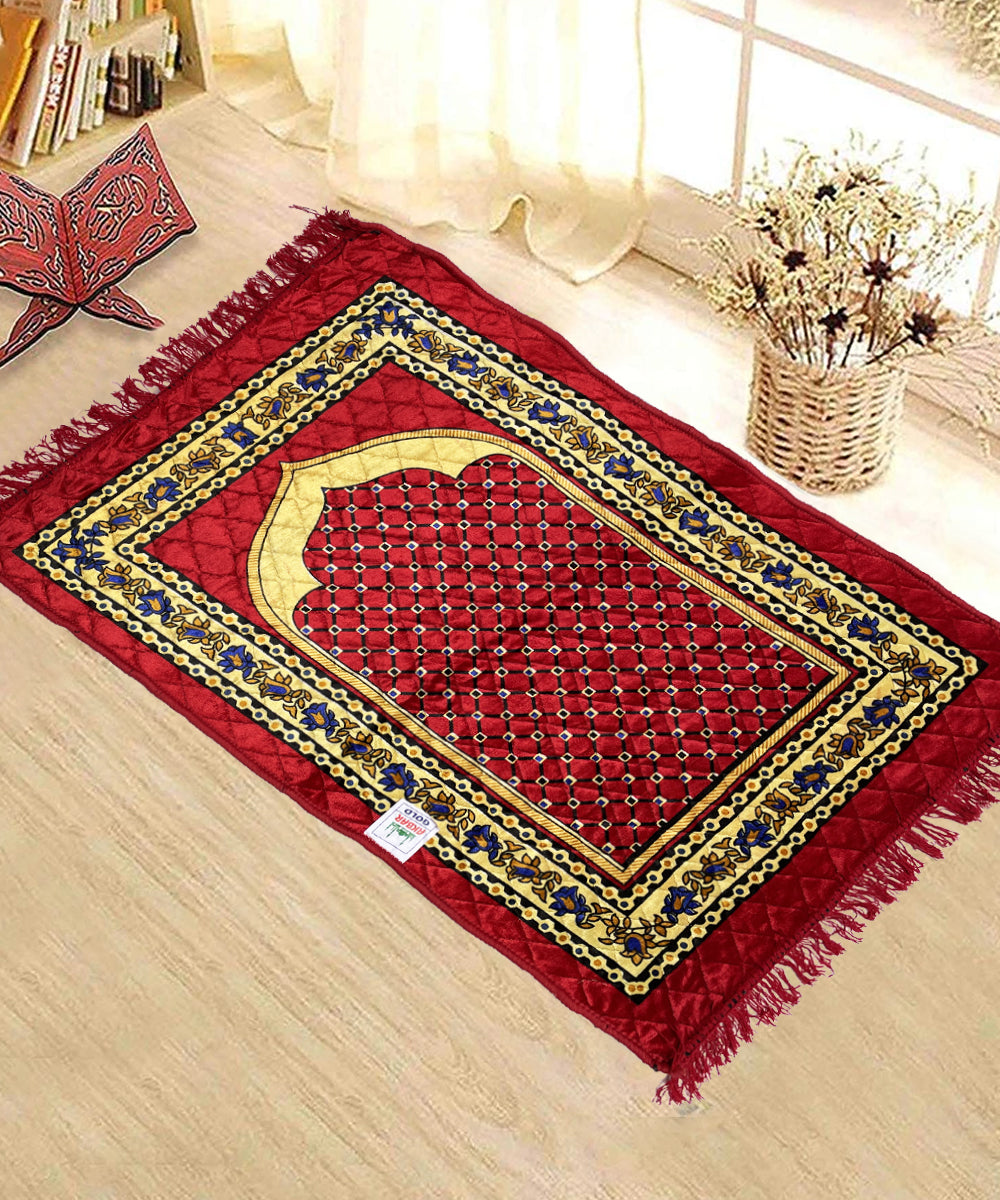 Red Velvet Janamaz Prayer Mat / Rug