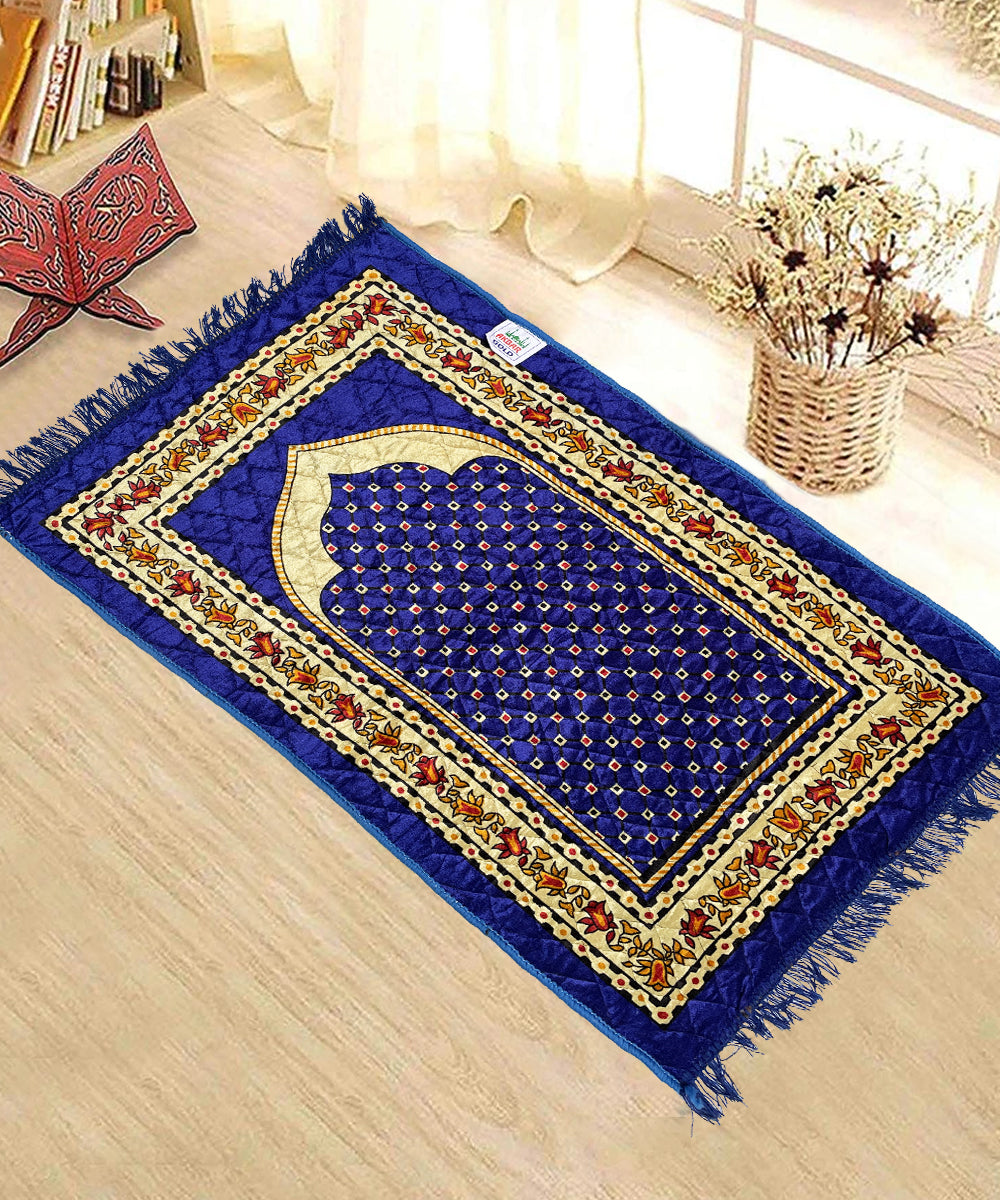 Blue Velvet Janamaz Prayer Mat / Rug