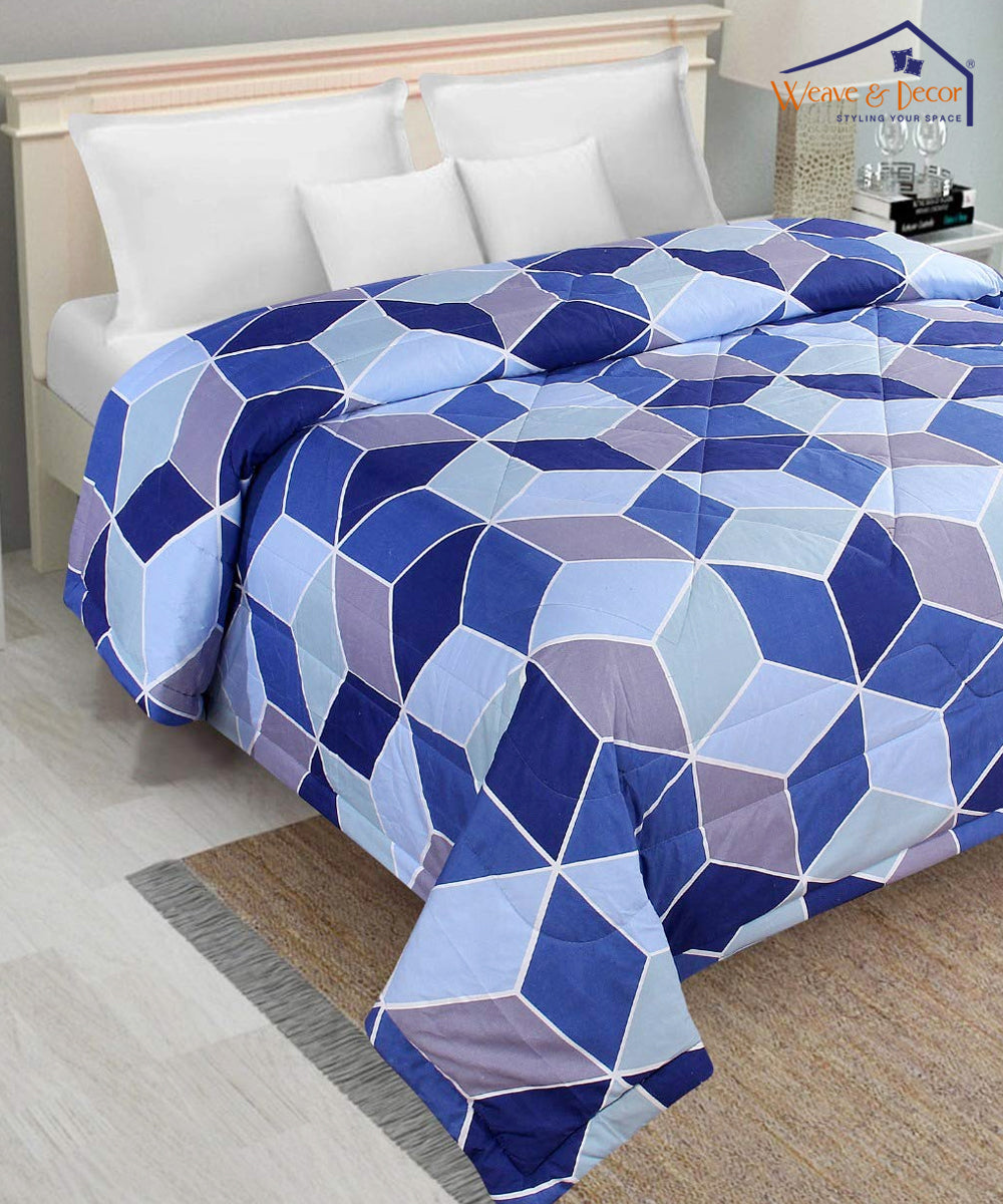 Blue Geometric Comforter Set with Bedsheet