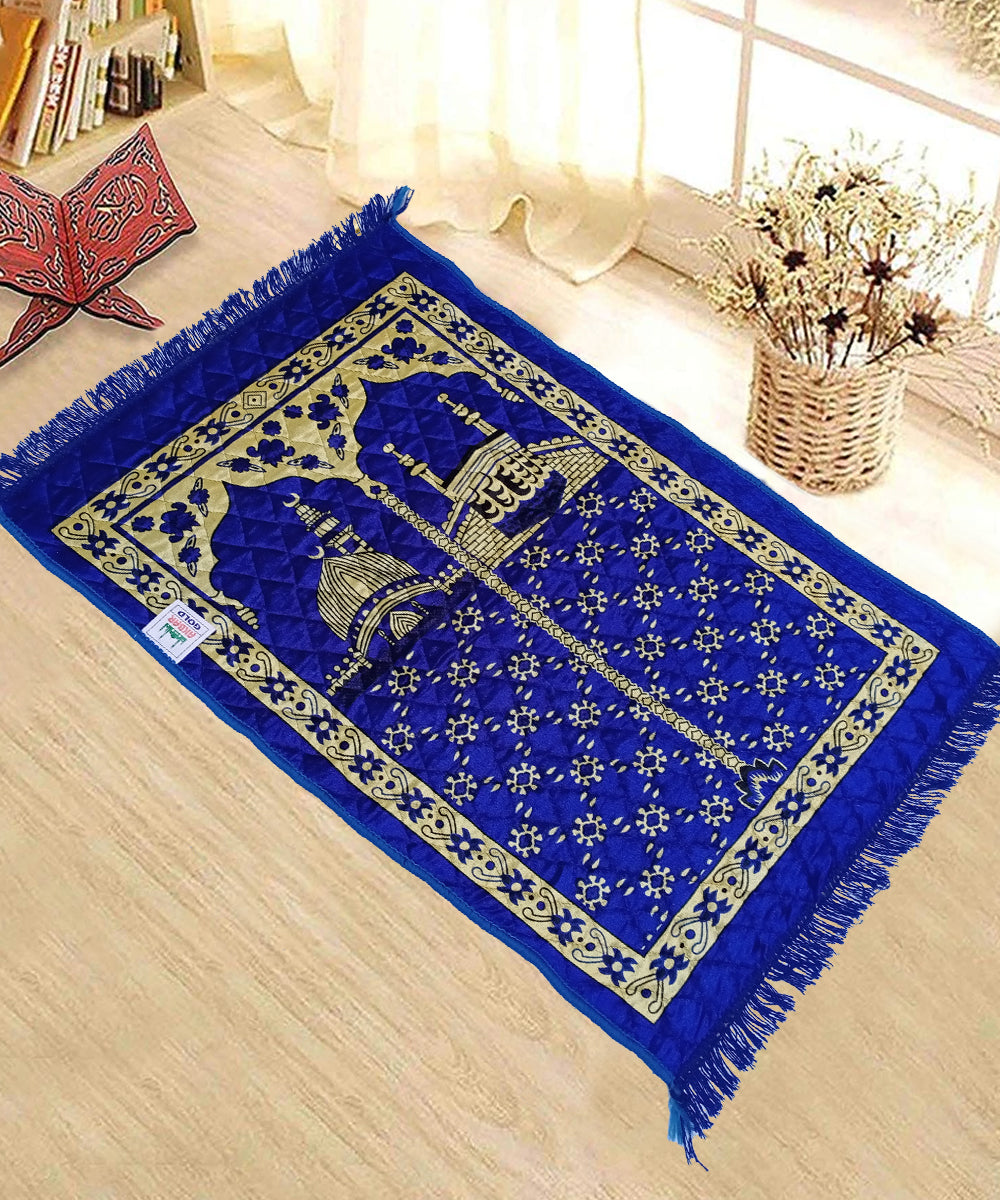 Blue Velvet Janamaz Prayer Mat / Rug