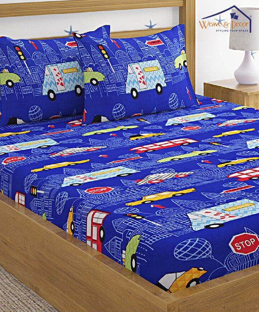 Toy Car Kids Queen Fitted Bedsheet With 2 Pillow Covers