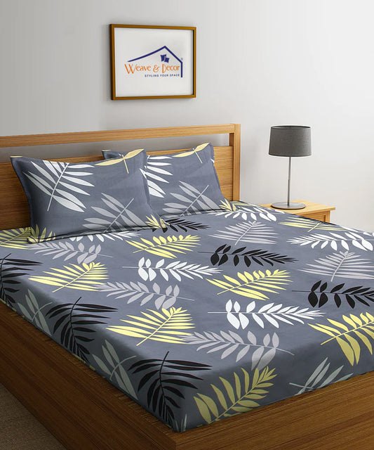 Grey Floral King Size Bedsheet With 2 Pillow Covers