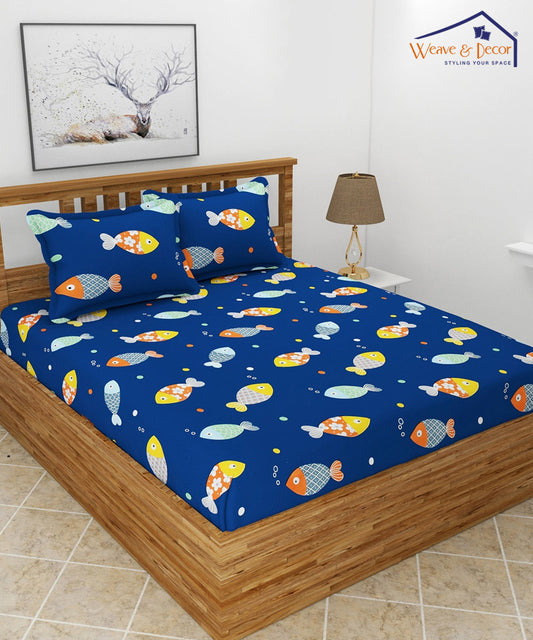 Blue Fish Kids Fitted Bedsheet With Pillow Cover