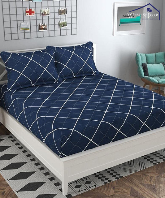 Blue Checks Fitted Bedsheet With Pillow Cover