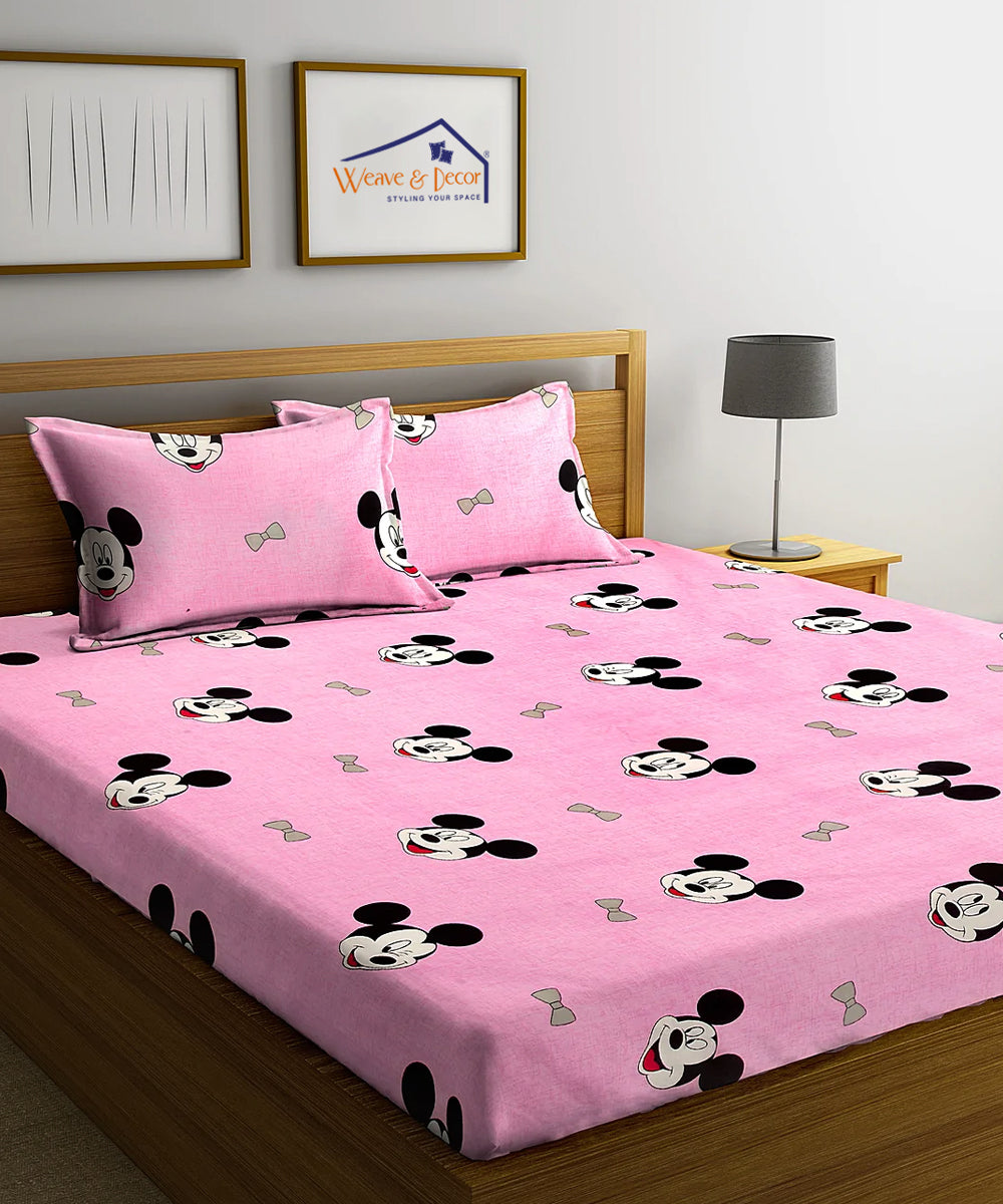 Kids Cute Pink Double Bedsheet with 2 Pillow Covers