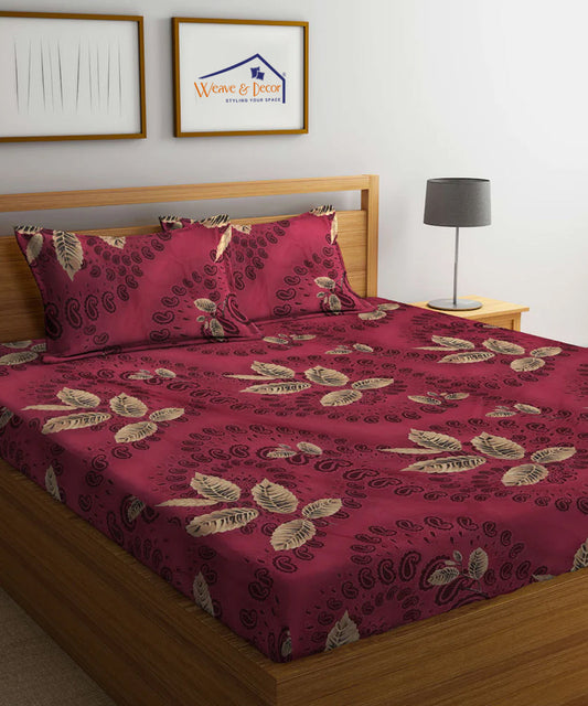 Red Floral Fitted Bedsheet With Pillow Cover