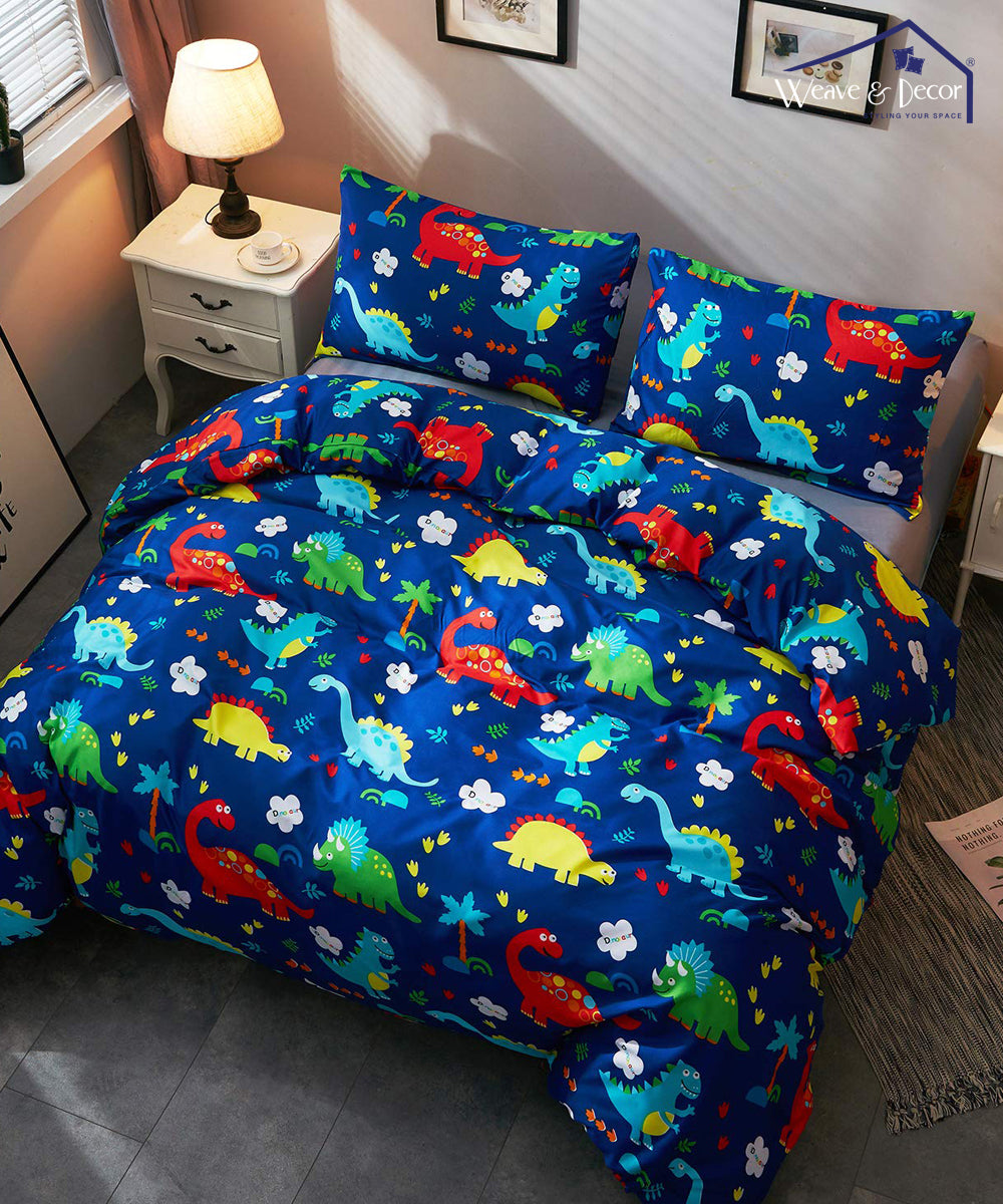 Blue Dinasaur Kids Comforter Set with Bedsheet