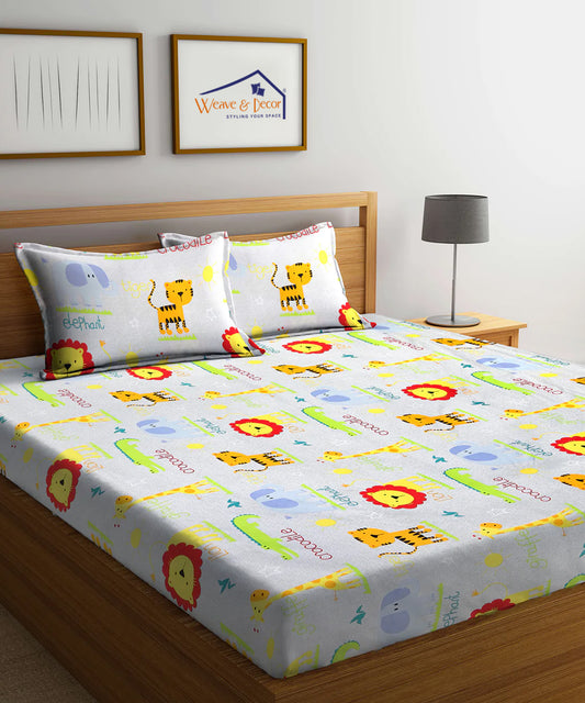 Cute Kids Queen Fitted Bedsheet With 2 Pillow Covers