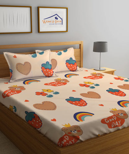 Pretty Kids Queen  Fitted Bedsheet  with 2 Pillow Covers