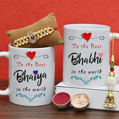 Best Bhaiya Bhabhi Ever Mug Set with 2 Rakhi