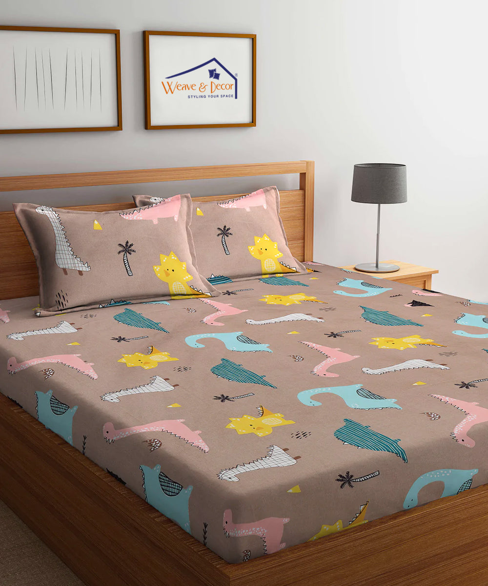 Cute Dinosaur Fitted Bedsheet With Pillow Cover