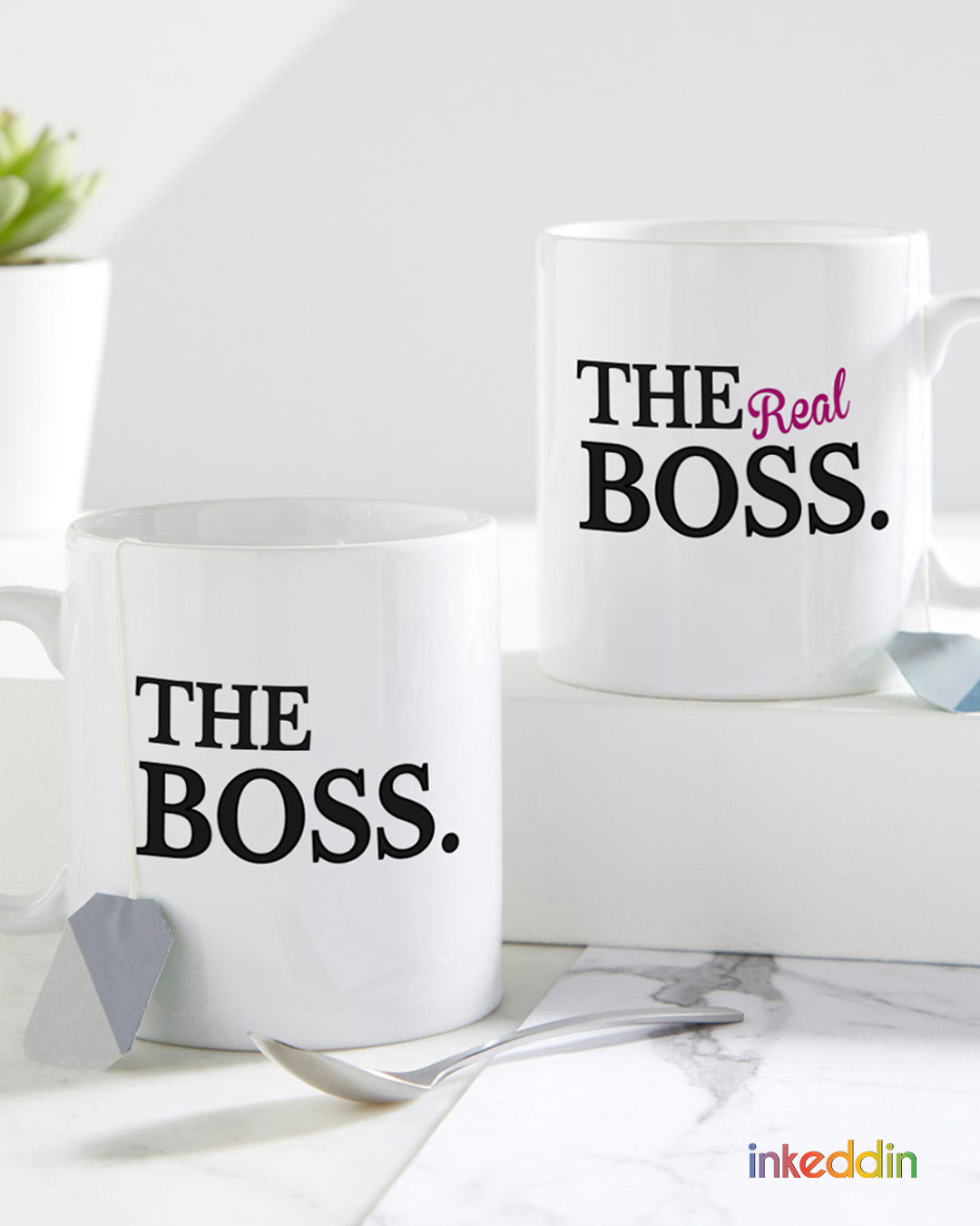 The Boss~ The Real Boss Coffee Mug Set of 2 for Couples