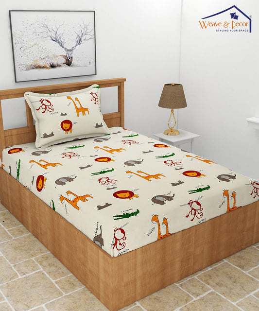 Cute Kids Single Fitted Bedsheet With 1 Pillow Cover