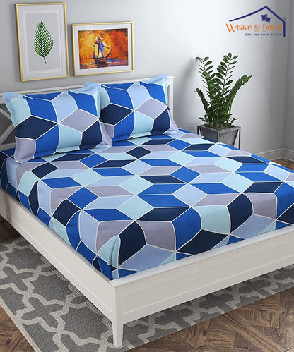 Blue Geometric Fitted Bedsheet With Pillow Cover