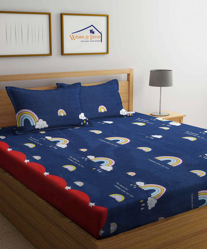 Rainbow Kids Fitted Bedsheet  With Pillow Cover