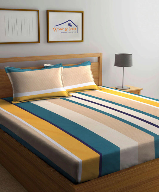 Multi Color King Size Bedsheet With 2 Pillow Covers