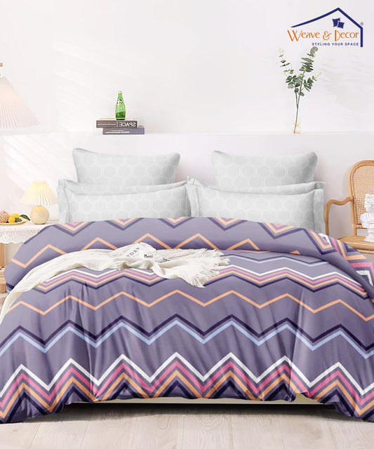 Purple Zigzag Fitted Bedsheet With Pillow Cover