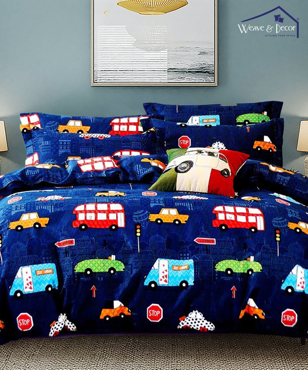 Blue Car Comforter Set with Bedsheet