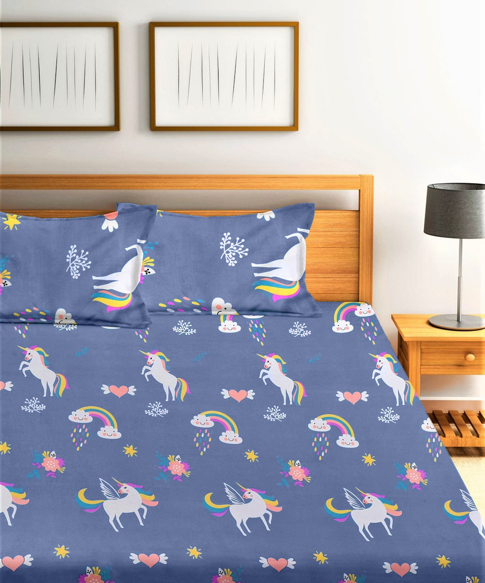 Unicorn Double Bedsheet With 2 Pillow Covers