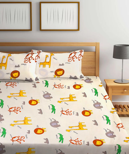 Cute Kids Queen Fitted Bedsheet With 2 Pillow Covers