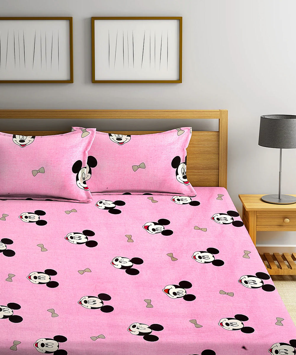 Kids Cute Pink Double Bedsheet with 2 Pillow Covers