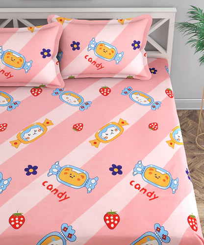 Cute Kids Queen Fitted Bedsheet With 2 Pillow Covers