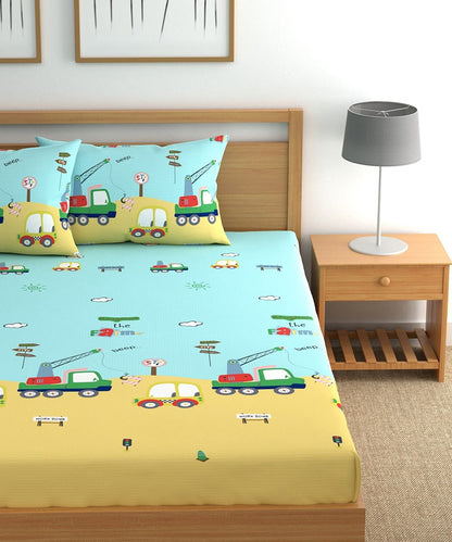 Cars Kids Double Bedsheet with 2 Pillow Covers