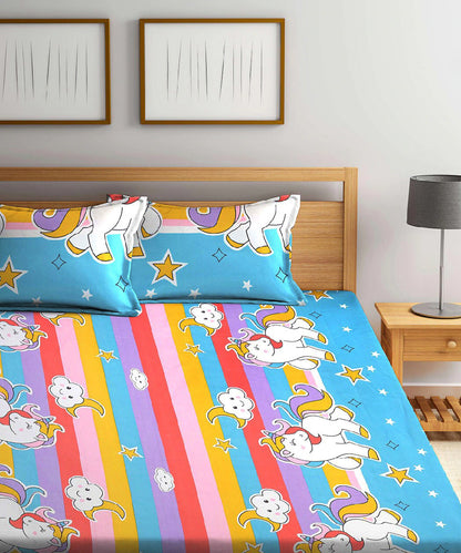 Unicorn Print Fitted Bedsheet With Pillow Cover