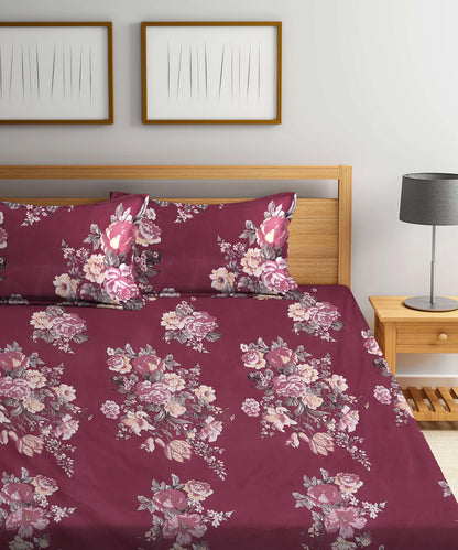 Cherry Floral King Size Bedsheet With 2 Pillow Covers