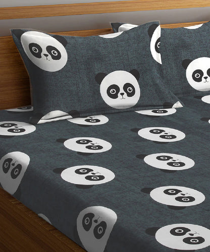 Grey Pandas Super King Fitted Bedsheet With 2 Pillow Covers