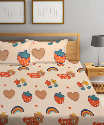 Pretty Kids Queen  Fitted Bedsheet  with 2 Pillow Covers