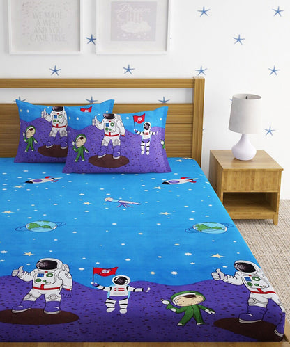 Space Kids Double Bedsheet with 2 Pillow Covers