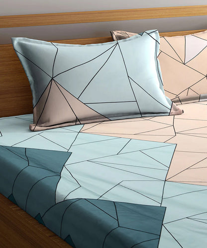 Multi Color Geometric King Size Bedsheet With 2 Pillow Cover