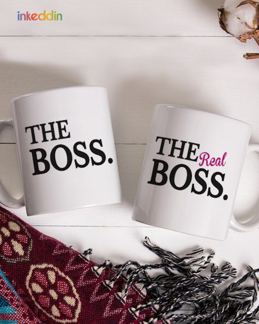 The Boss~ The Real Boss Coffee Mug Set of 2 for Couples