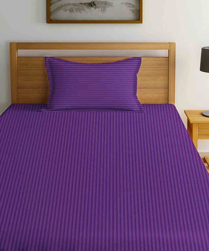 Violet Satin Stripe Single Bedsheet With 1 Pillow Cover