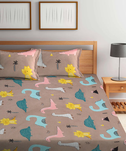 Cute Dinosaur King Fitted Bedsheet With 2 Pillow Covers