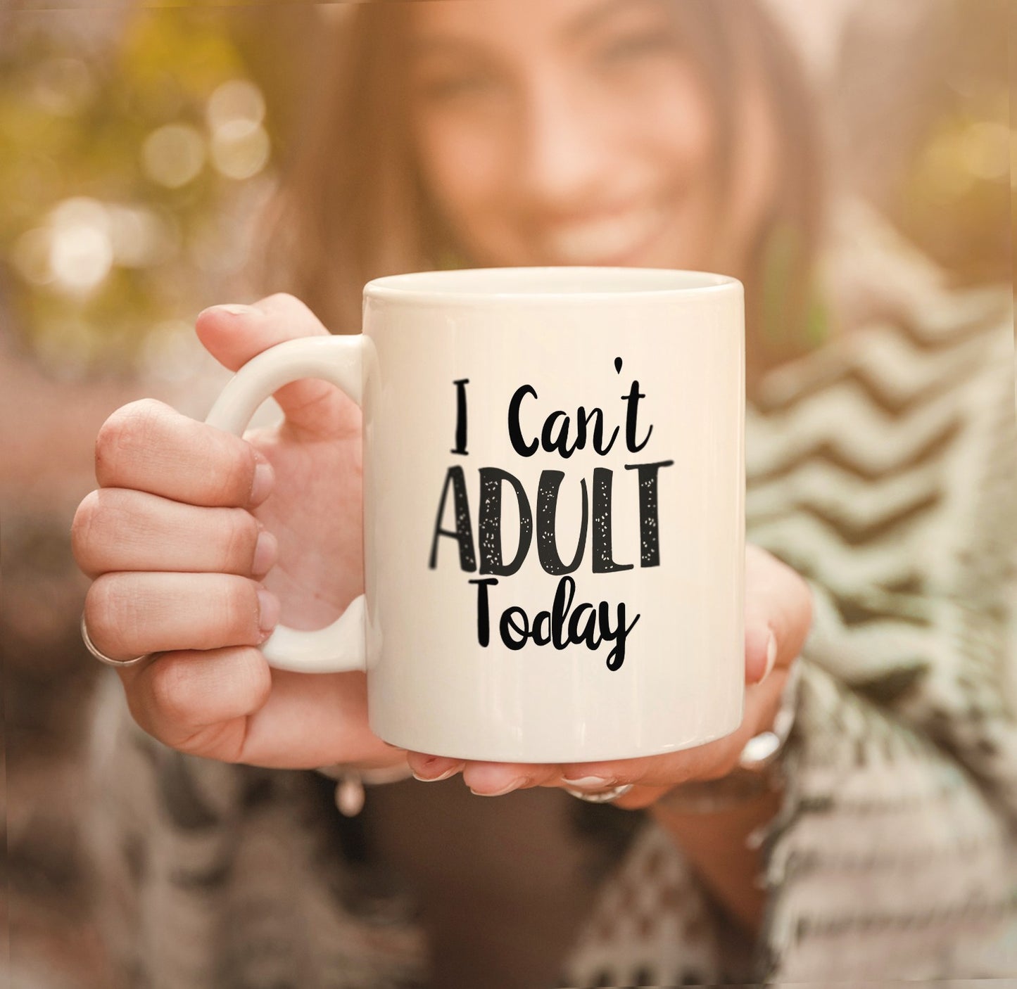 I Can't Adult Today Printed Ceramic Mug | White