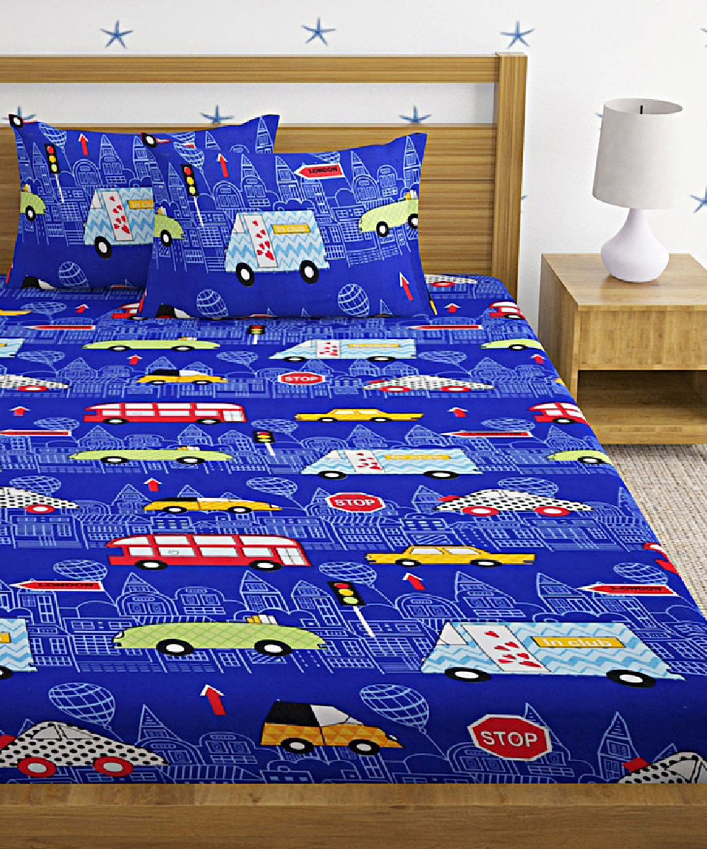 Toy Car Kids Fitted Bedsheet With Pillow Cover