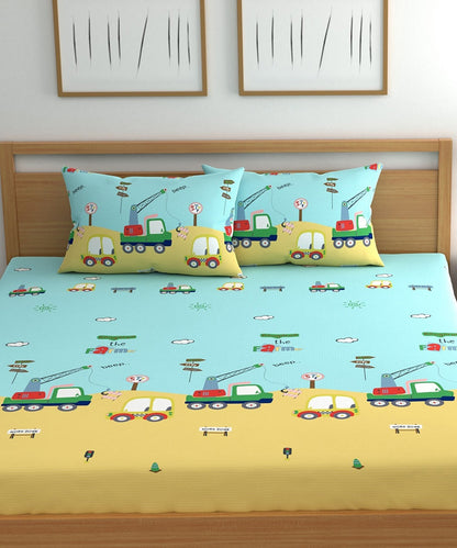 Cars Kids Double Bedsheet with 2 Pillow Covers