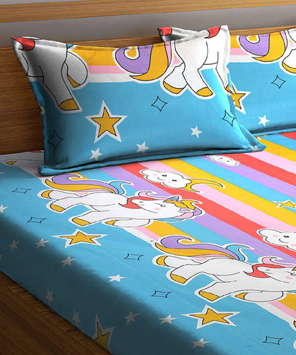 Unicorn Print Fitted Bedsheet With Pillow Cover