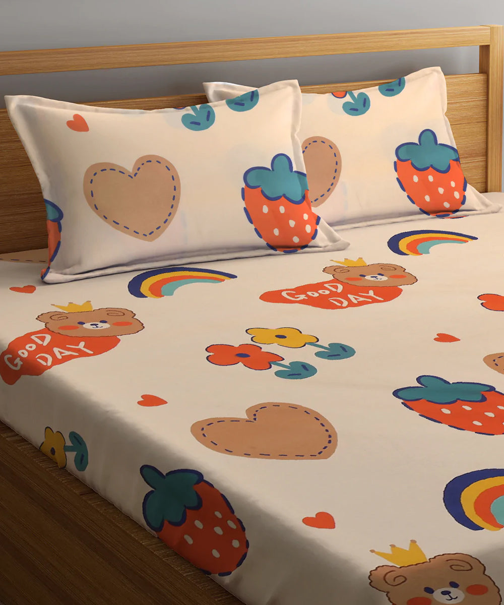 Pretty Kids Queen  Fitted Bedsheet  with 2 Pillow Covers