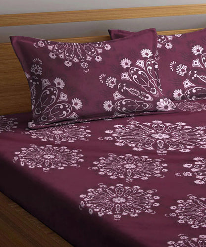 Wine Floral King Fitted Bedsheet With 2 Pillow Covers