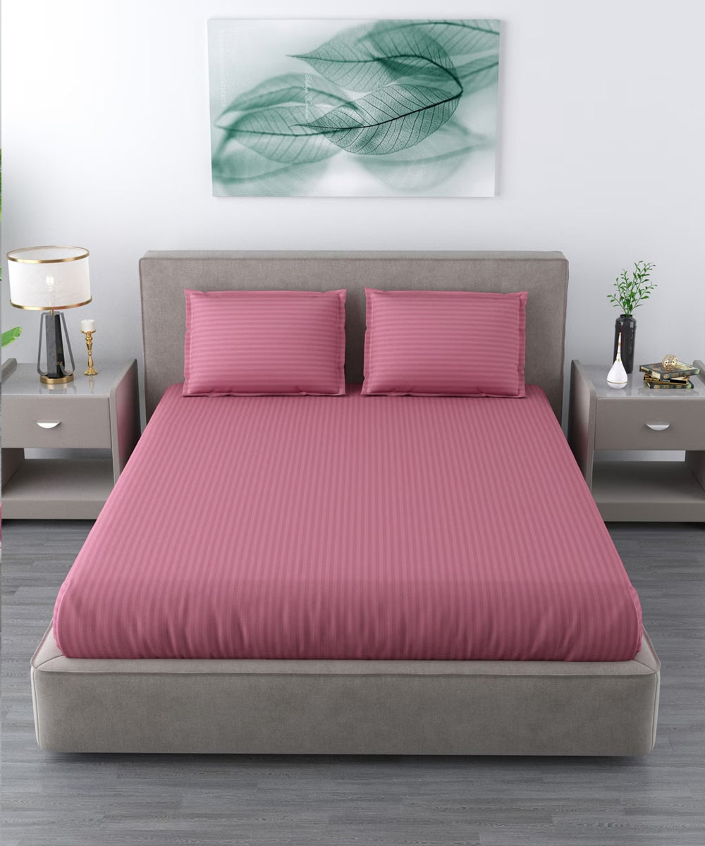 Pink Fitted Bedsheet With Pillow Cover