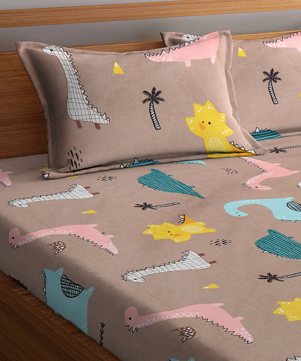 Cute Dinosaur King Fitted Bedsheet With 2 Pillow Covers